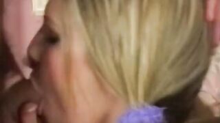 Blonde young chick pleases 2 vulgar guys