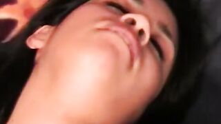 2 large ebony dicks fill up the vagina on this Bombshell exotic dark hair