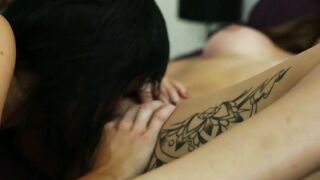 2 Bae Tight Vagina Adorable and Wild Inked Lesbians go Wild with Dildo and Vibrator on