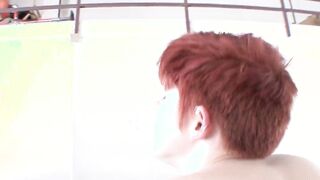 Fixing up a red haired dyke women into a vehicle service by a blondie handywoman