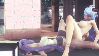 Genshin Impact Anime - Ganyu and Keqing scissoring and banged! with fake-dick - Japanese chinese Manga Cartoon Video Game Porn