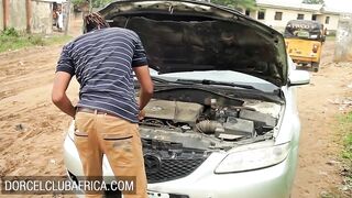 Big Boobed african pays the mechanic with pretty sex