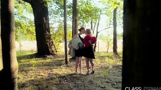 Outside dyke sex between eighteen couple with turned on snatch