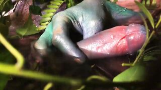 He stroked his dick inside a slimy pink bath-tub swamp and then I gently felt his penis and nuts and finger fuck his asshole until he came.