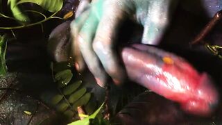 He stroked his dick inside a slimy pink bath-tub swamp and then I gently felt his penis and nuts and finger fuck his asshole until he came.
