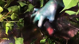 He stroked his dick inside a slimy pink bath-tub swamp and then I gently felt his penis and nuts and finger fuck his asshole until he came.
