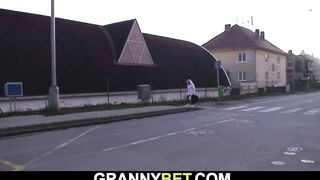 bushy 80 years mature blonde picked up for huge penis rides