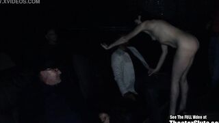 Slender Dark Haired Bimbo Gangfucks Theater!