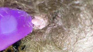 Bunny dildo test masturbation pov closeup erected huge clitoris soak orgasm unshaved cunt