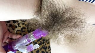 Bunny dildo test masturbation pov closeup erected huge clitoris soak orgasm unshaved cunt