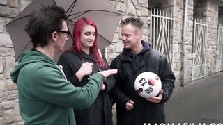 Red Haired amateur skank gets her first double penetration