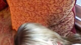 Blonde lovers have a sex inside the house
