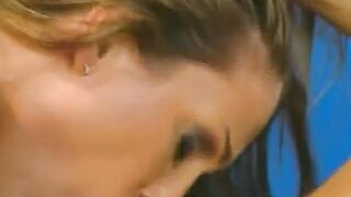 Freaky dark hair fucks penis with her breasts into the locker room