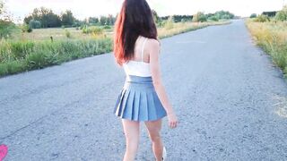 A romantic evening walk inside nature ended with sex inside clothes into a stunning meadow next to the road