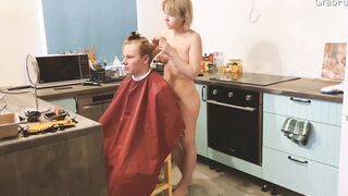 Hairdresser at home. Paid with sperm with her tight butt. Cum into!