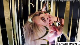 Leya Falcon gets naked at a Gold covered Strip Club