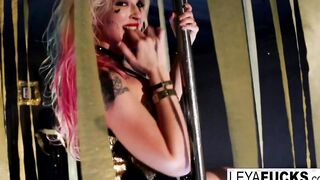 Leya Falcon gets naked at a Gold covered Strip Club