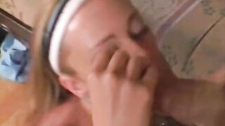 Luxurious well shaped blonde goddess ride on muscle bro's cock