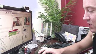 Natural boobs Vanessa gets her twat fuck into the office