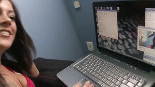 Natural boobs Vanessa gets her twat fuck into the office