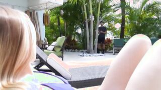 Took pictures of my stepsister tanning lol