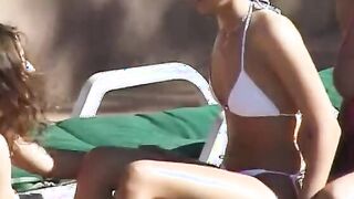 Tasty furious and Goddess lesbo 3some near the pool outdoors
