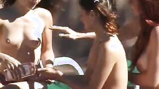 Tasty furious and Goddess lesbo 3some near the pool outdoors