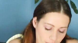 Hungry and unexpirienced amateur hoe rides dick and Sucks