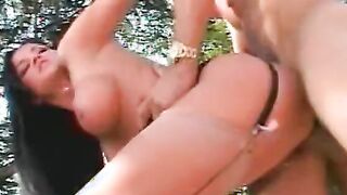 goddess furious dark hair whore gets hardcore boned outdoors near the house