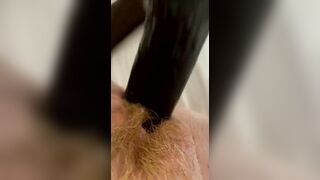 Unshaved Red Head Fiance Fucks Herself with three LONG Vibrators Creamy Cunt