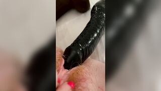 Unshaved Red Head Fiance Fucks Herself with three LONG Vibrators Creamy Cunt