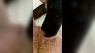 Unshaved Red Head Fiance Fucks Herself with three LONG Vibrators Creamy Cunt