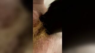 Unshaved Red Head Fiance Fucks Herself with three LONG Vibrators Creamy Cunt