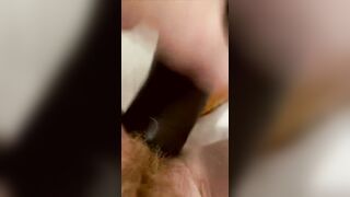 Unshaved Red Head Fiance Fucks Herself with three LONG Vibrators Creamy Cunt