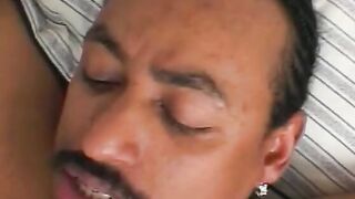 Interracial Dick blowing dark hair gets booty and pussy banged!