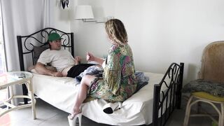 Caught masturbating stepson gets a sex lesson from stepmom