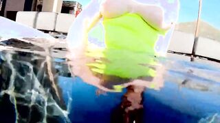 Red XXX fucks her vagina with a vibrator inside the pool