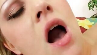 Hot blonde blows a rough dong and fucks it into bed