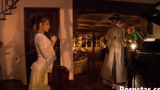 Cutie Dark Hair Natural Boobs women Jezebelle Bond Into A Corset Fucks Hardcore Outdooors