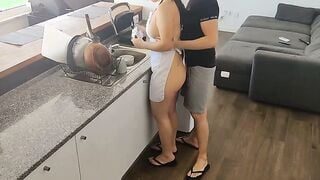 I banged! my maid dressing an apron with anal plug