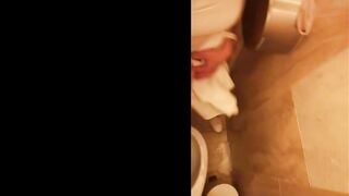 I peeing inside the mouth of my women friend inside restroom of Restaurant with outdoors around part two