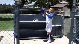 Little April grind her cunt after baseball