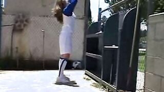 Little April grind her cunt after baseball