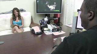 Natural hooters Victoria Lawson gets nailed into the office