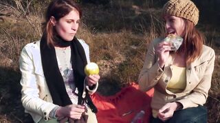 Who slides a huge strap on sex toy into the picnic bag before going outdoor for some