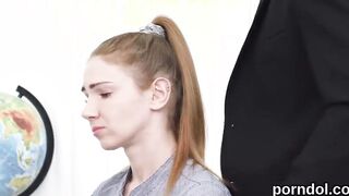 Sultry college chick is teased and drilled by old instructor