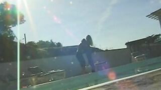 babe sluts on cunt with mouth action on the lawn chair