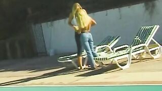 babe sluts on cunt with mouth action on the lawn chair