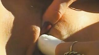babe sluts on cunt with mouth action on the lawn chair