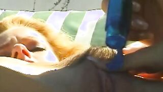 babe sluts on cunt with mouth action on the lawn chair